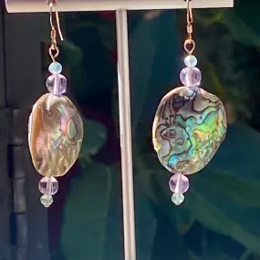 Abalone, Amethyst & Aquamarine gemstones with 14 kt Rose GF Drop Earrings