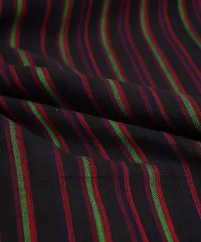 0.7m Black multicolor handwoven stripe cotton mangalagiri fabric