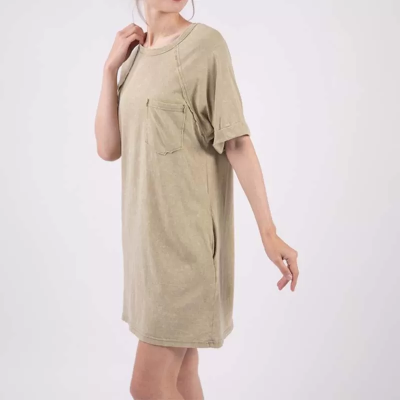 1 Pocket Garment Wash T-Shirt Dress