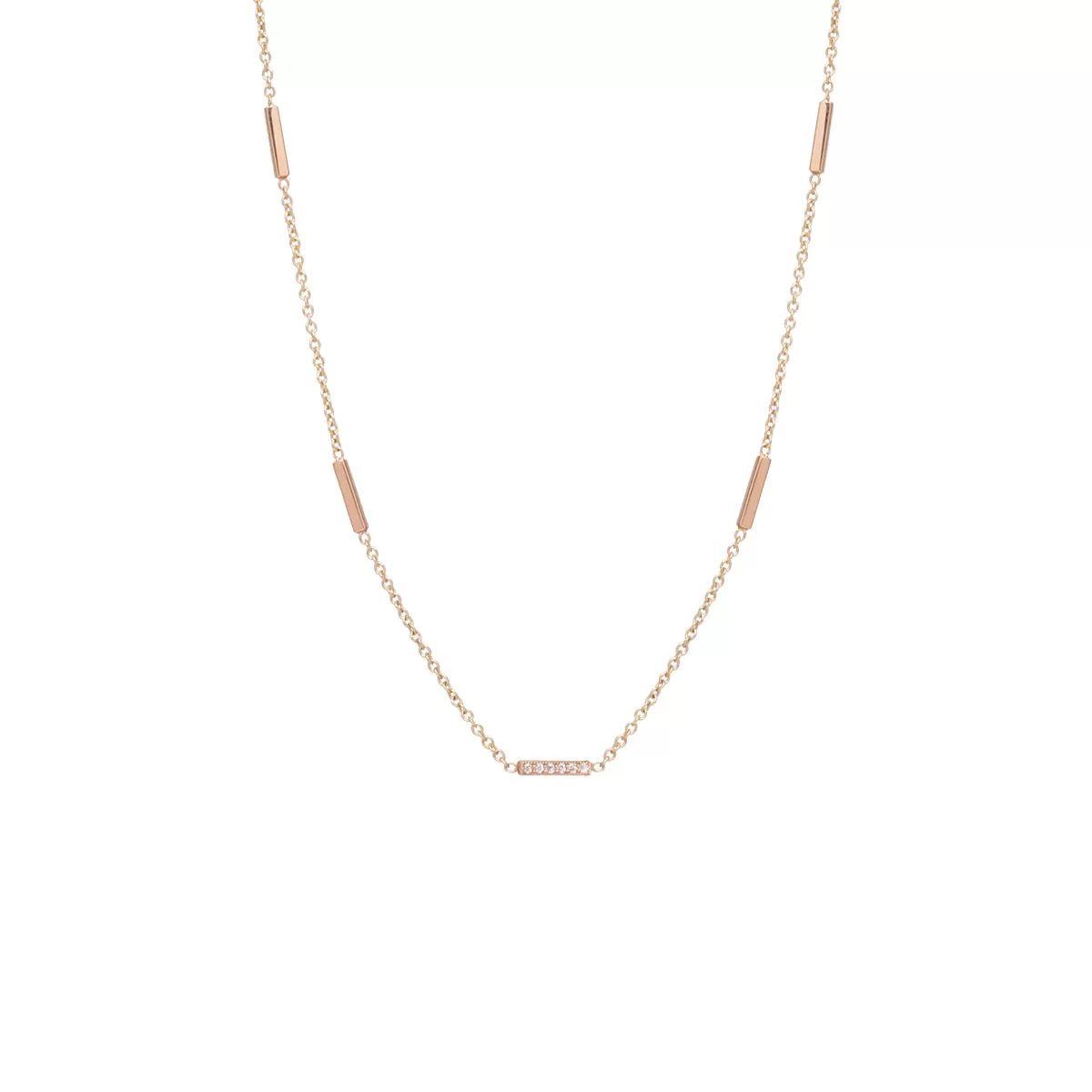 14k 5 Pavé Diamond Horizontal Tiny Bars Station Necklace