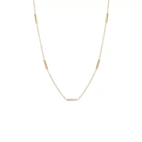 14k 5 Pavé Diamond Horizontal Tiny Bars Station Necklace