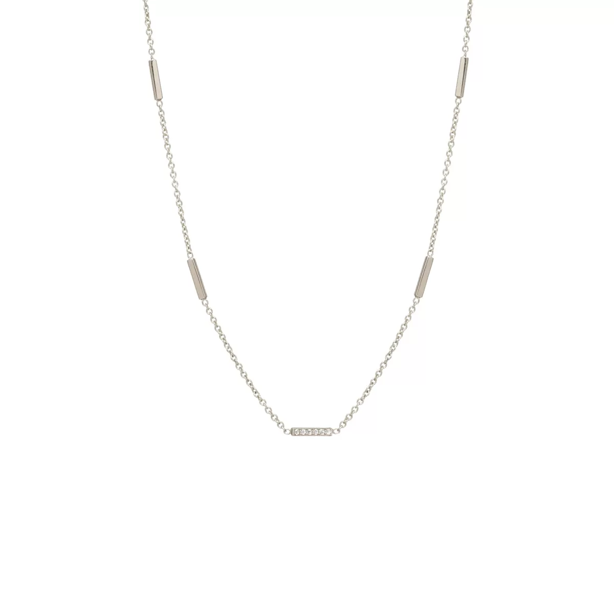 14k 5 Pavé Diamond Horizontal Tiny Bars Station Necklace