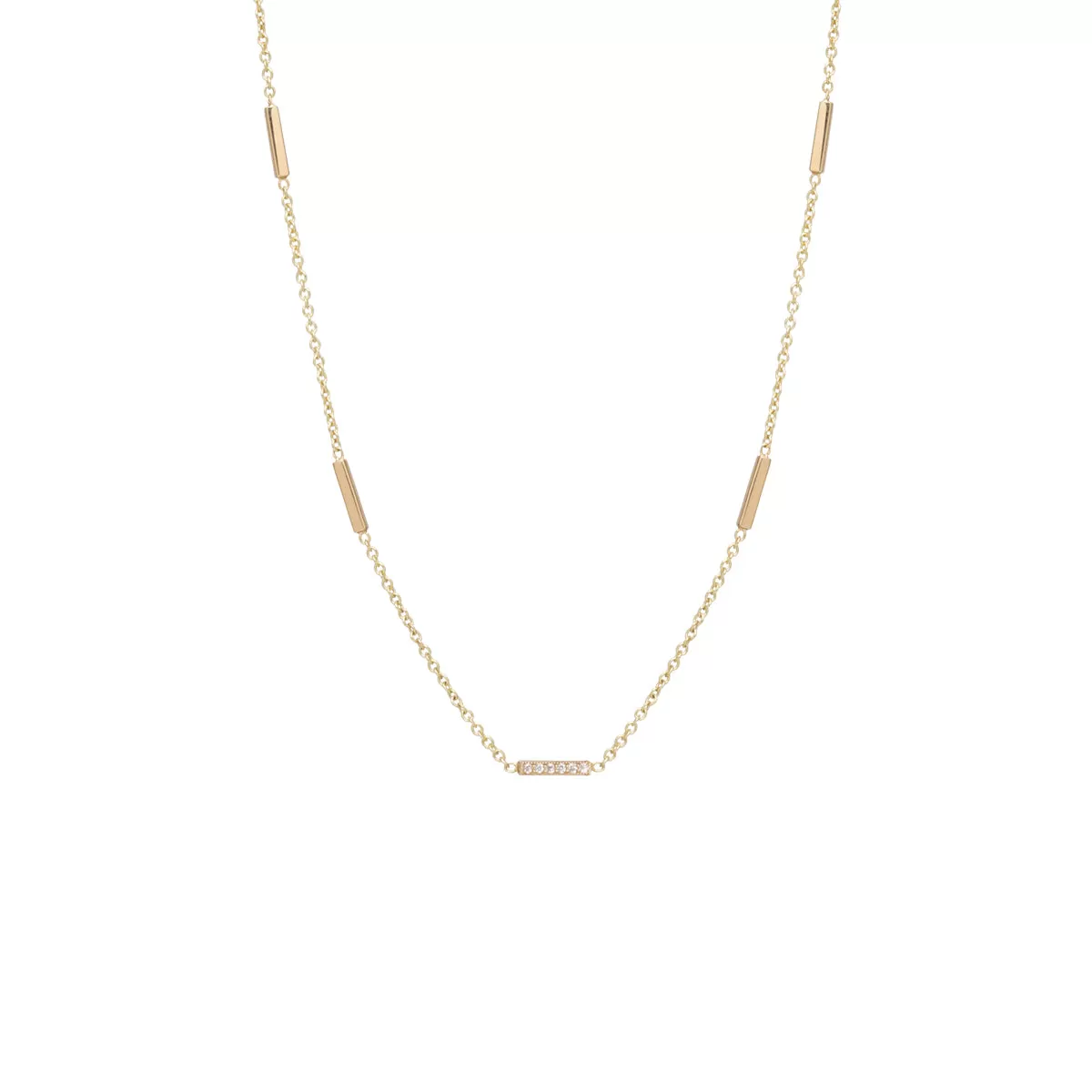 14k 5 Pavé Diamond Horizontal Tiny Bars Station Necklace