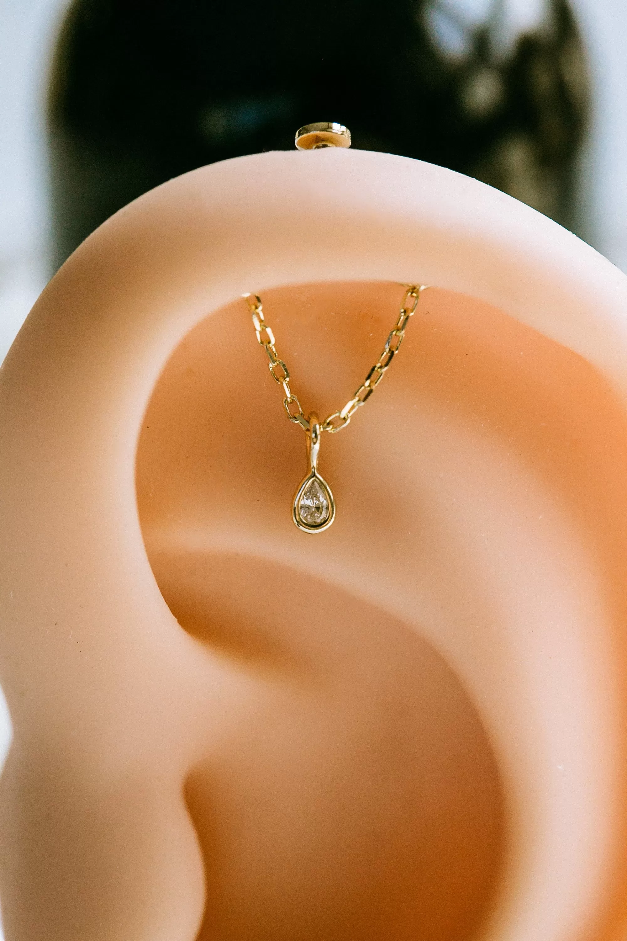 14K GOLD CARTILAGE HELIX LOBE TEARDROP DANGLE CHAIN EAR STUD FLAT BACK EARRING LABRET PIERCING