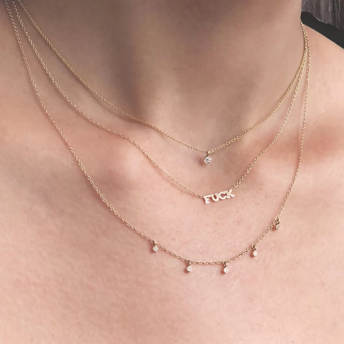 14k itty bitty FUCK necklace