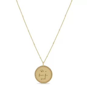 14k Medium Mantra with Heart Border Bar & Cable Chain Necklace