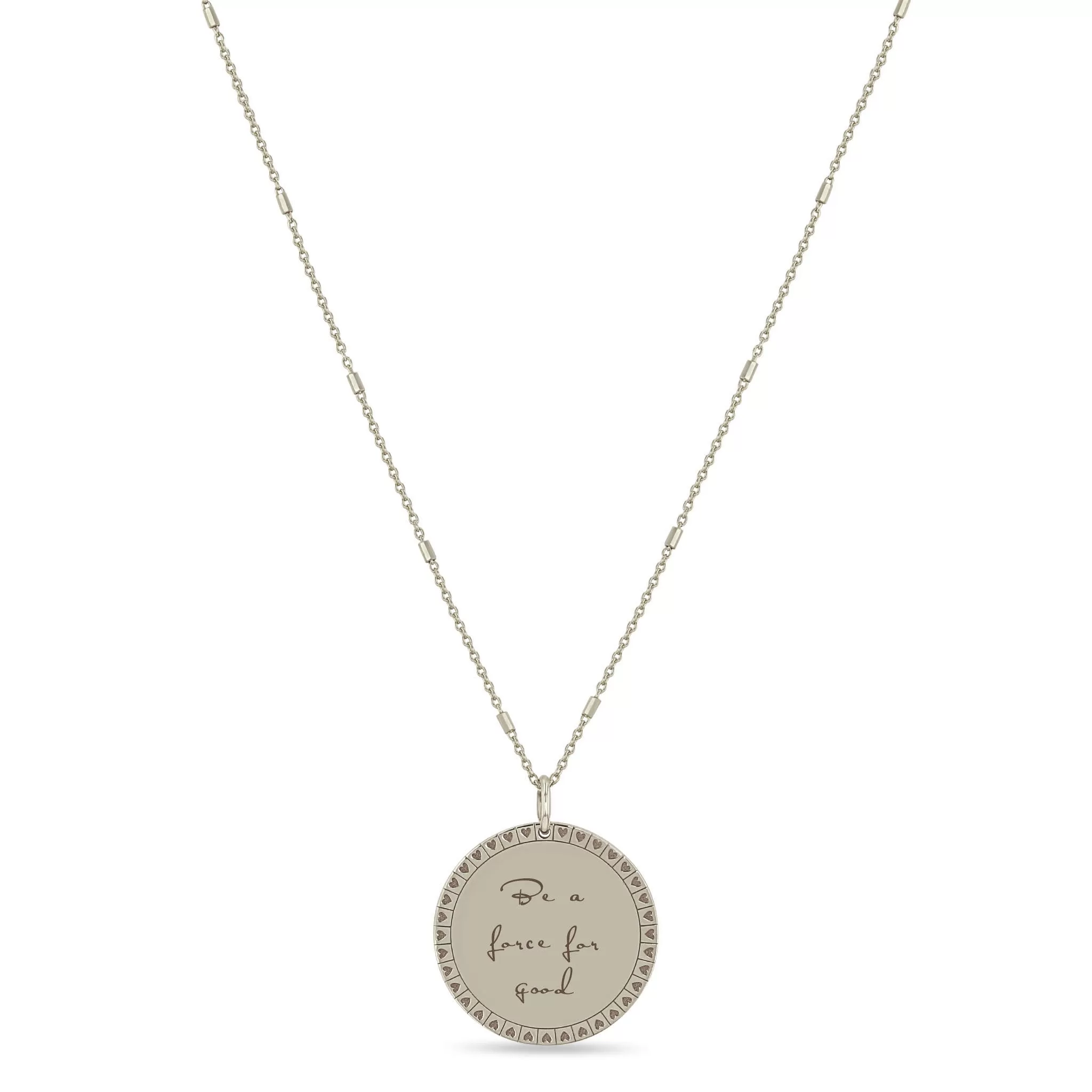 14k Medium Mantra with Heart Border Bar & Cable Chain Necklace