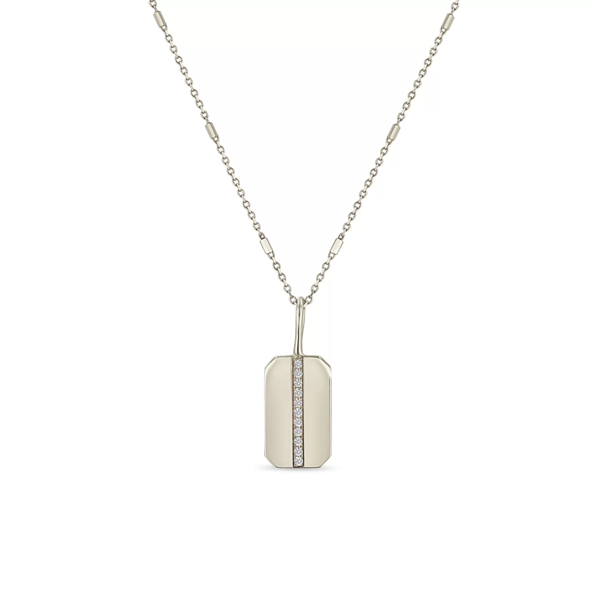 14k Pavé Diamond Line Small Square Edge Dog Tag Necklace