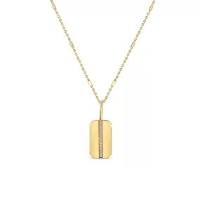 14k Pavé Diamond Line Small Square Edge Dog Tag Necklace