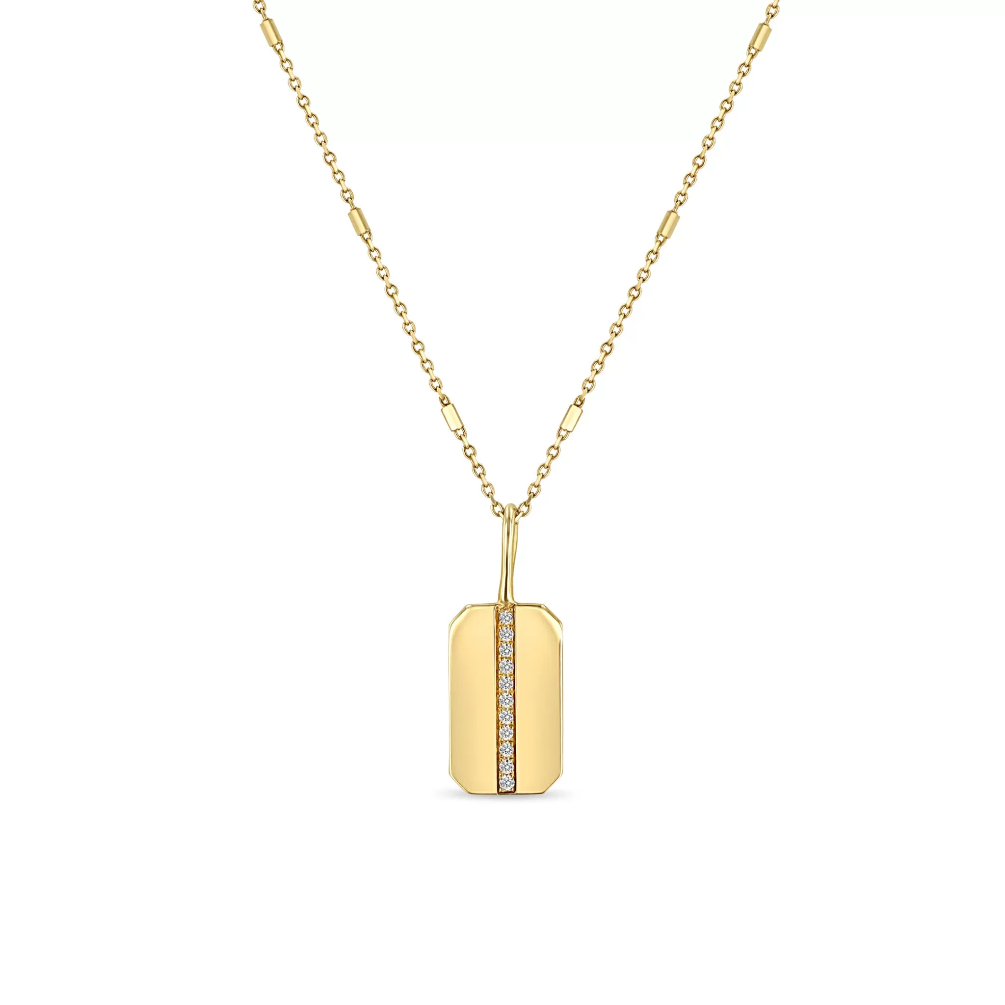 14k Pavé Diamond Line Small Square Edge Dog Tag Necklace