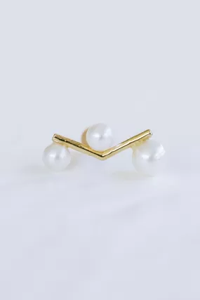 14K Solid Gold Cartilage Delicate Fresh Water Pearl V Chevron Internally Internal Threaded Earring Labret