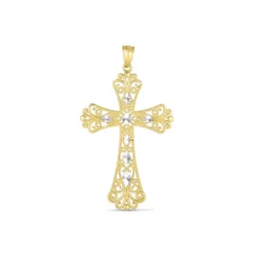 14k Two Tone Gold High Polish Diamond Cut Cross Pendant