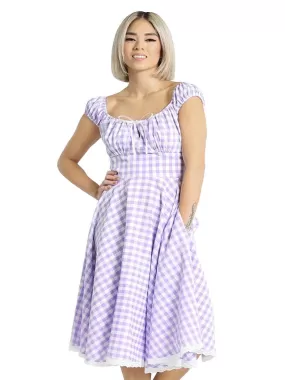 1950s Vintage Style Lavender Gingham Picnic Dress