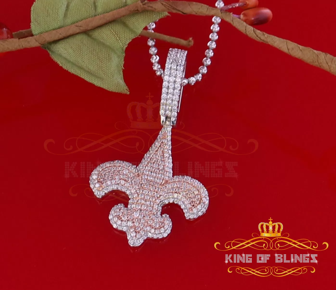 925 Sterling Rosy Silver Fleur de Lis White Pendant with 7.04ct Cubic Zirconia