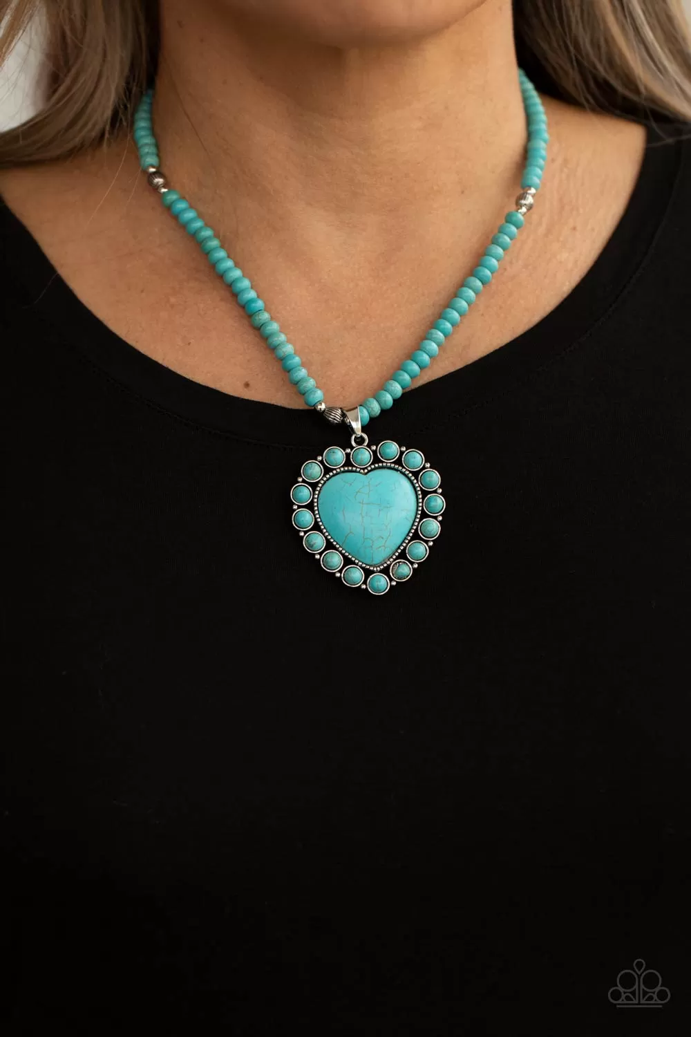 A Heart Of Stone Turquoise Blue Stone Heart Necklace - Paparazzi Accessories