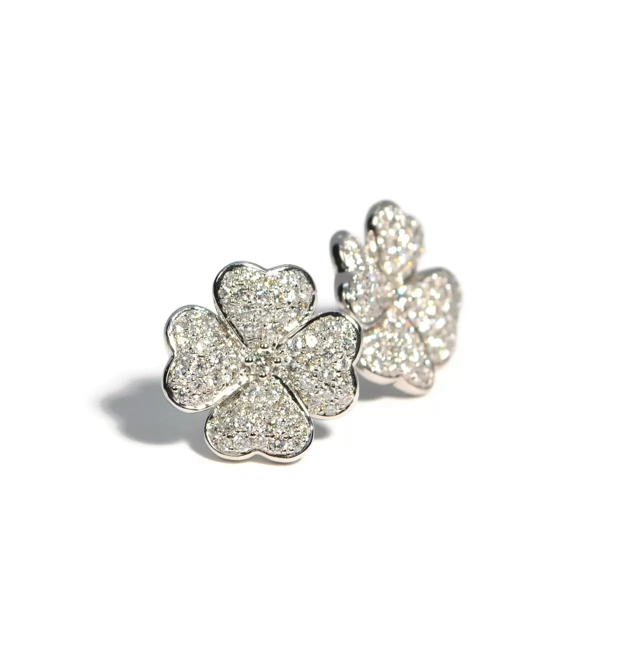 AFJ Diamond Collection - Diamond Pave Flower Stud Earrings, 18k White Gold