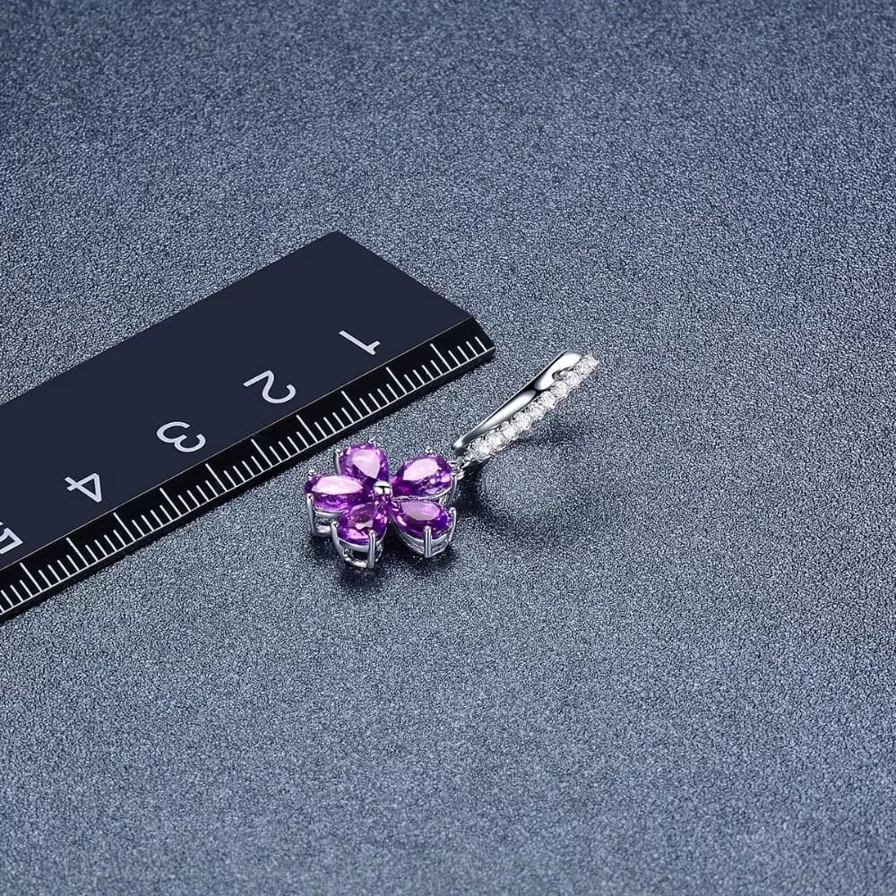 African Amethyst Flower Drop Earrings - 925 Sterling Silver