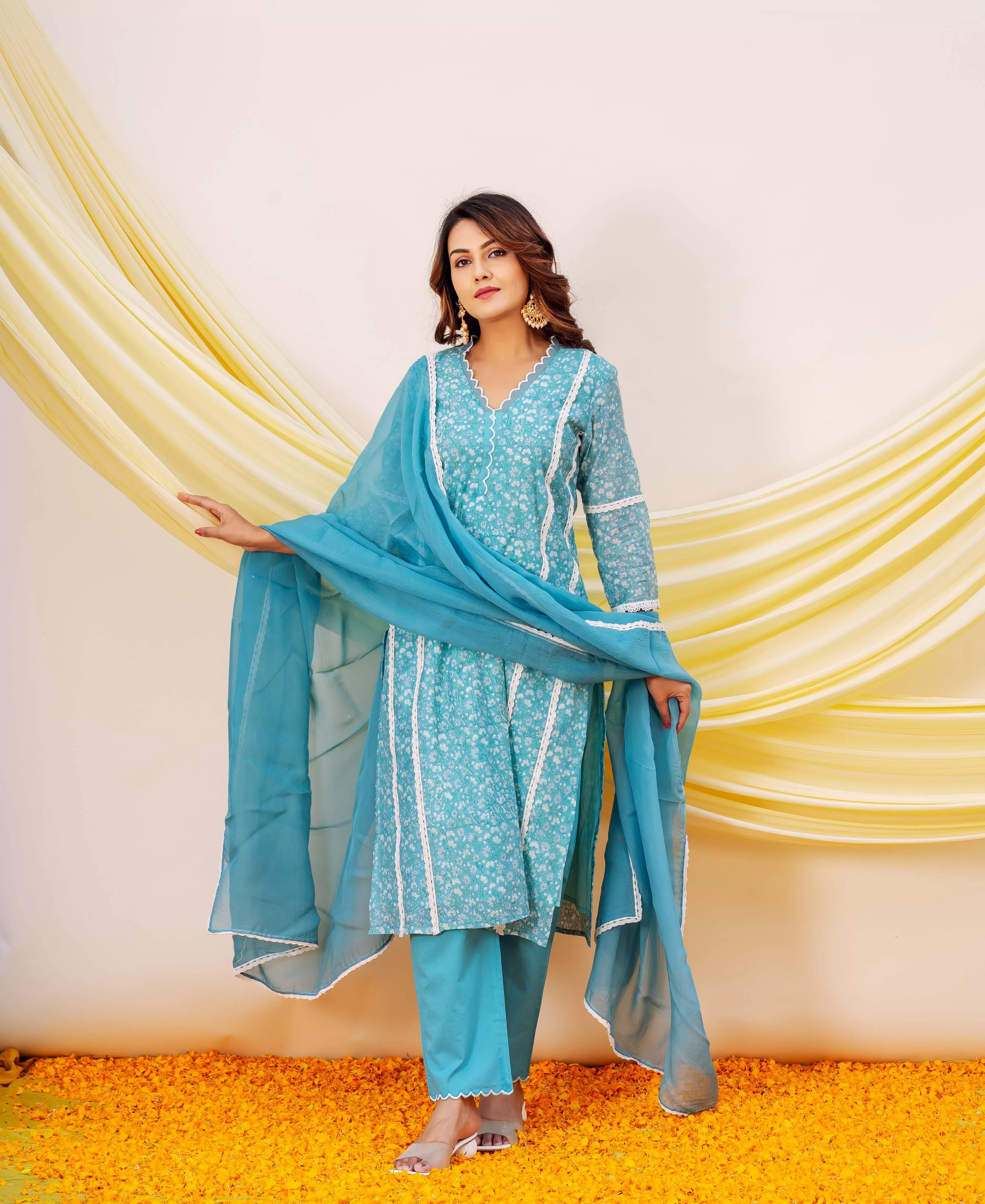 Amara Luxurious Blue Hand Block Printed Chanderi Kurta