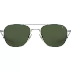 American Optical Big Original Pilot Sunglasses Bayonet | Matte Silver/Polarized Nylon Green