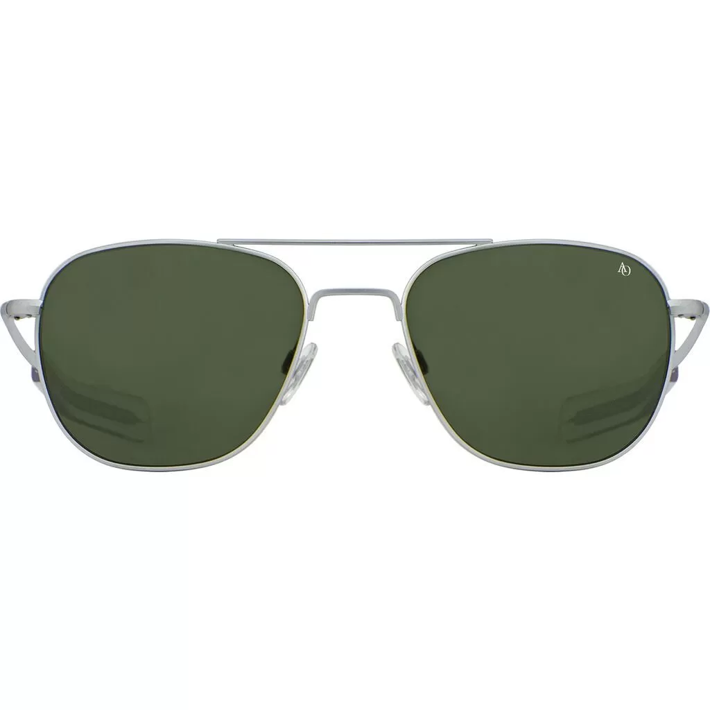 American Optical Big Original Pilot Sunglasses Bayonet | Matte Silver/Polarized Nylon Green