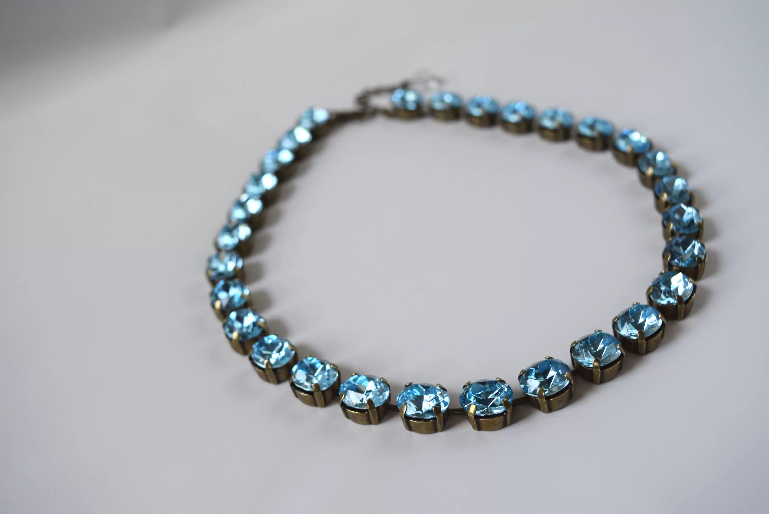 Aquamarine Blue Necklace, Swarovski Crystal - Small oval