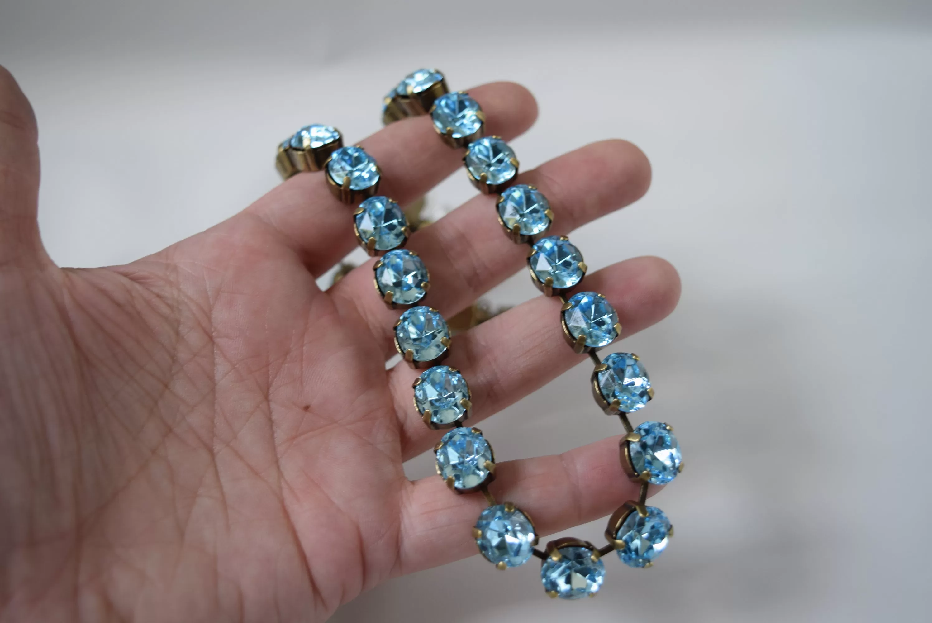 Aquamarine Blue Necklace, Swarovski Crystal - Small oval