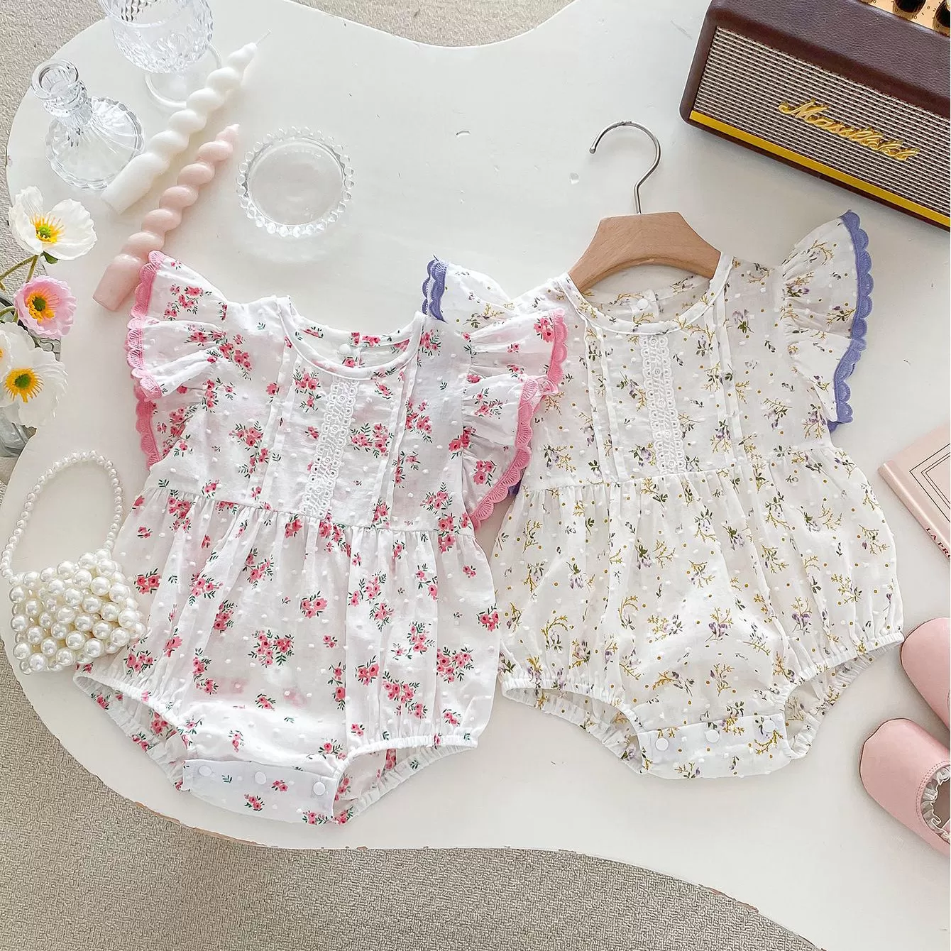 Baby Kid Girls Flower Print Rompers Wholesale 240301147