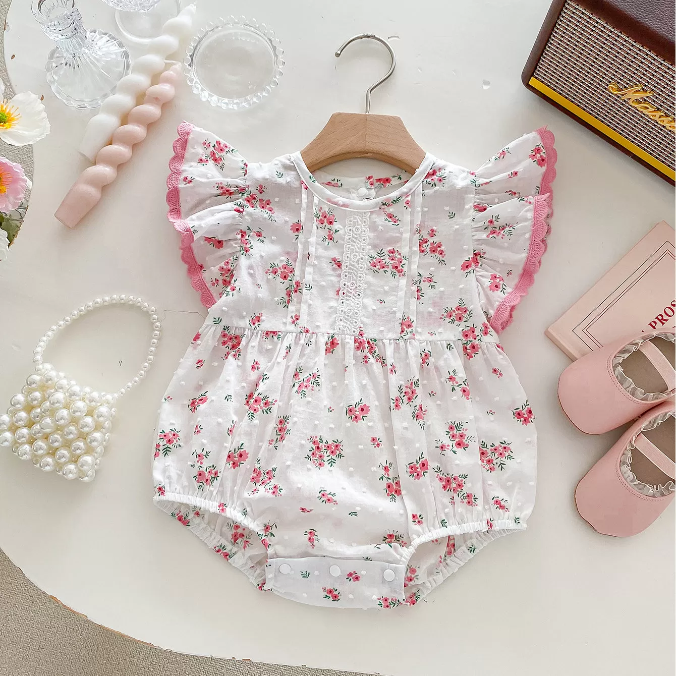 Baby Kid Girls Flower Print Rompers Wholesale 240301147