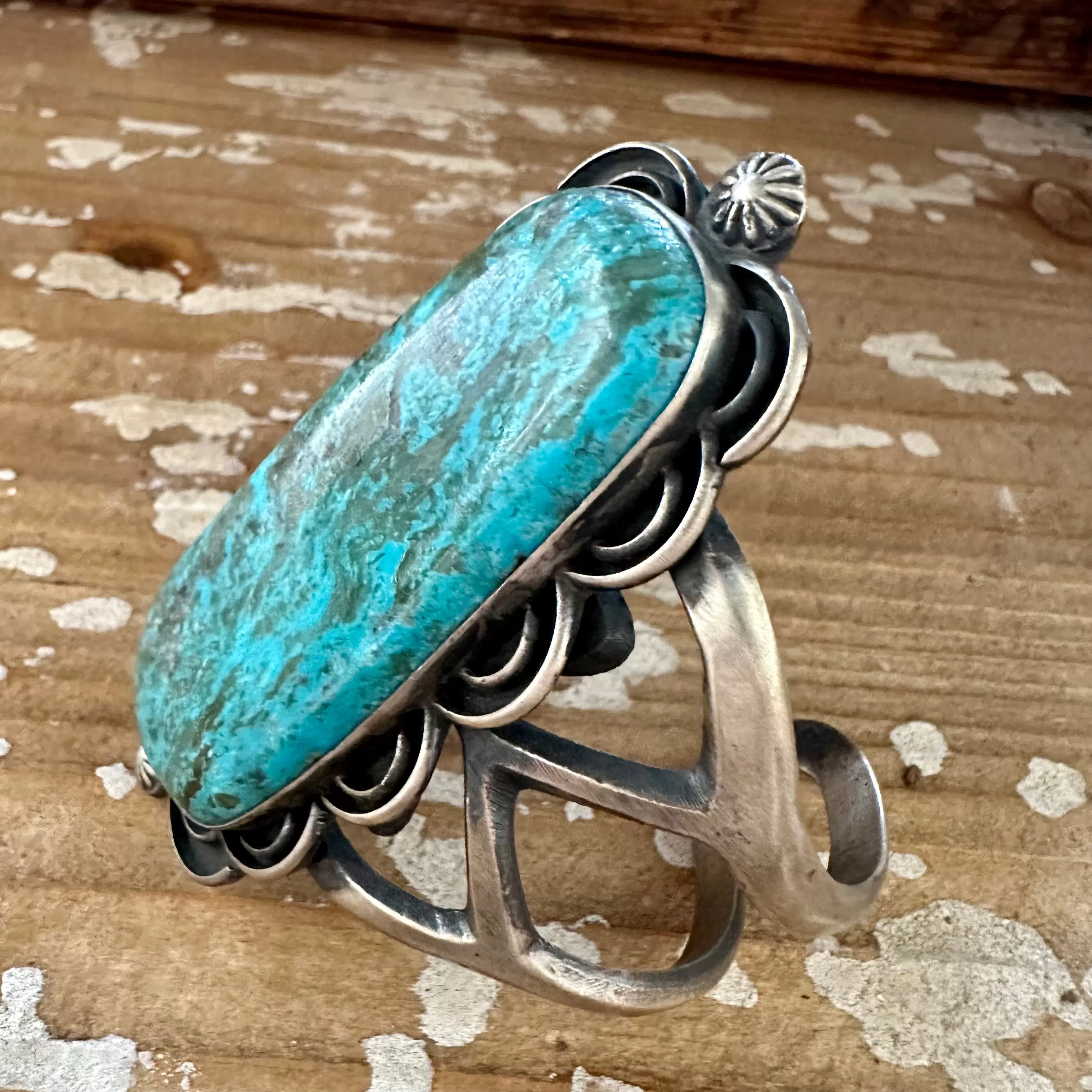 BEAMING BLUE Sterling Silver & Turquoise Navajo Cuff, Chimney Butte 88g Bracelet