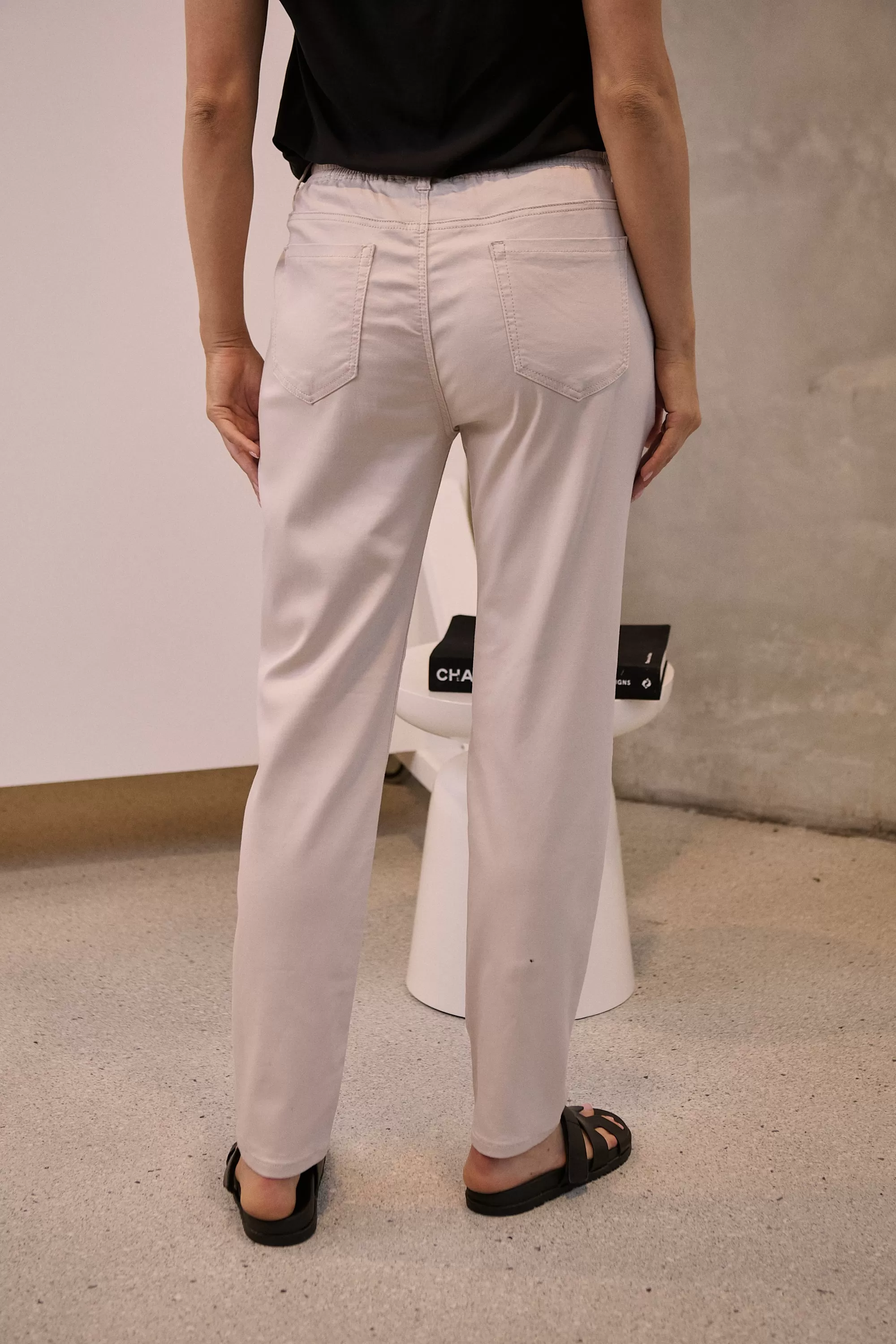 Beige Tie Waist Jogger Pants