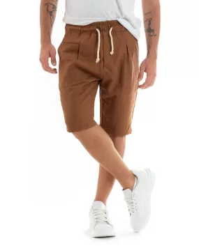 Bermuda Pantaloncino Uomo Corto Lino Pantalaccio Tinta Unita Camel Basic GIOSAL-PC1923A