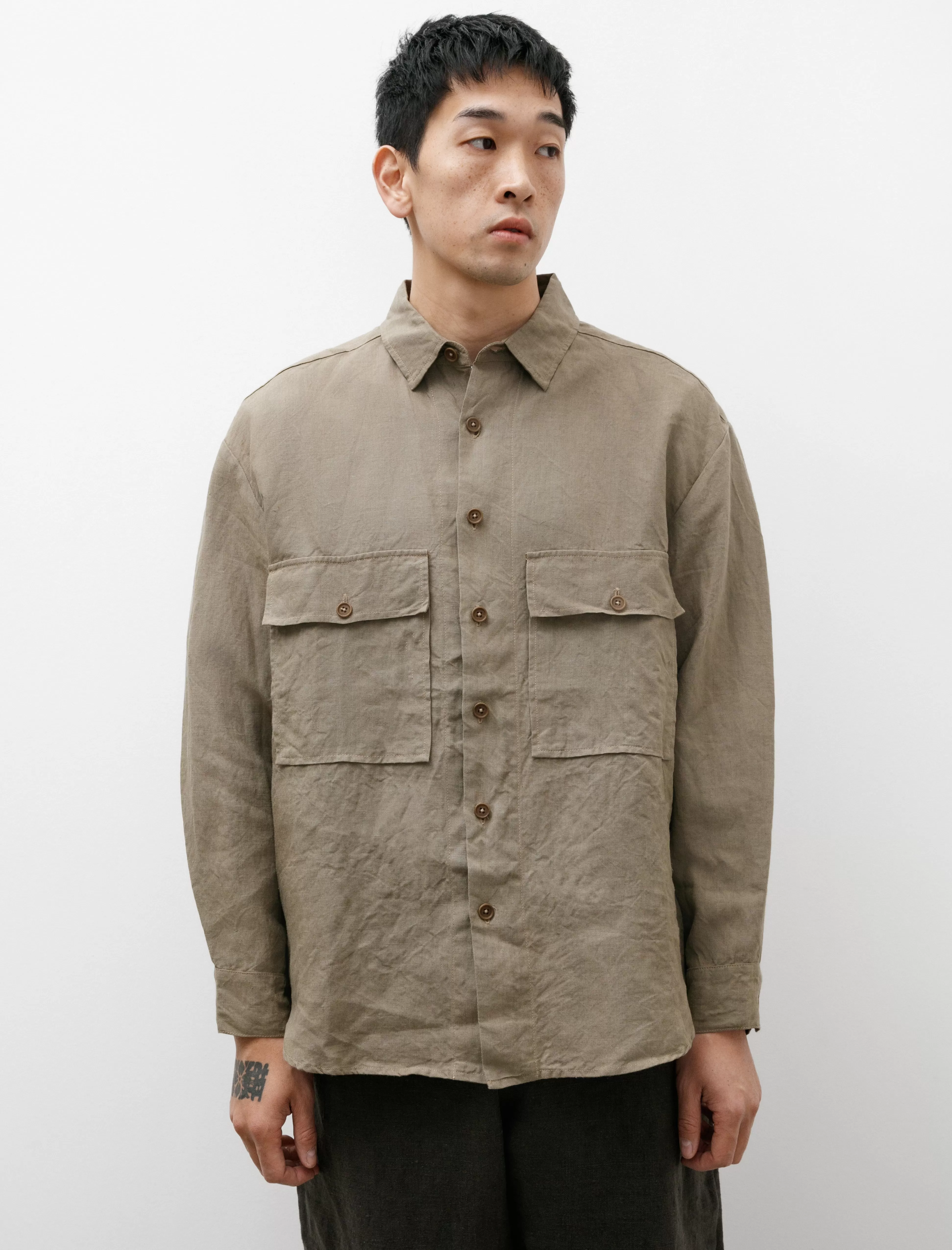 Big Shirt Tumbled Linen Dark Beige