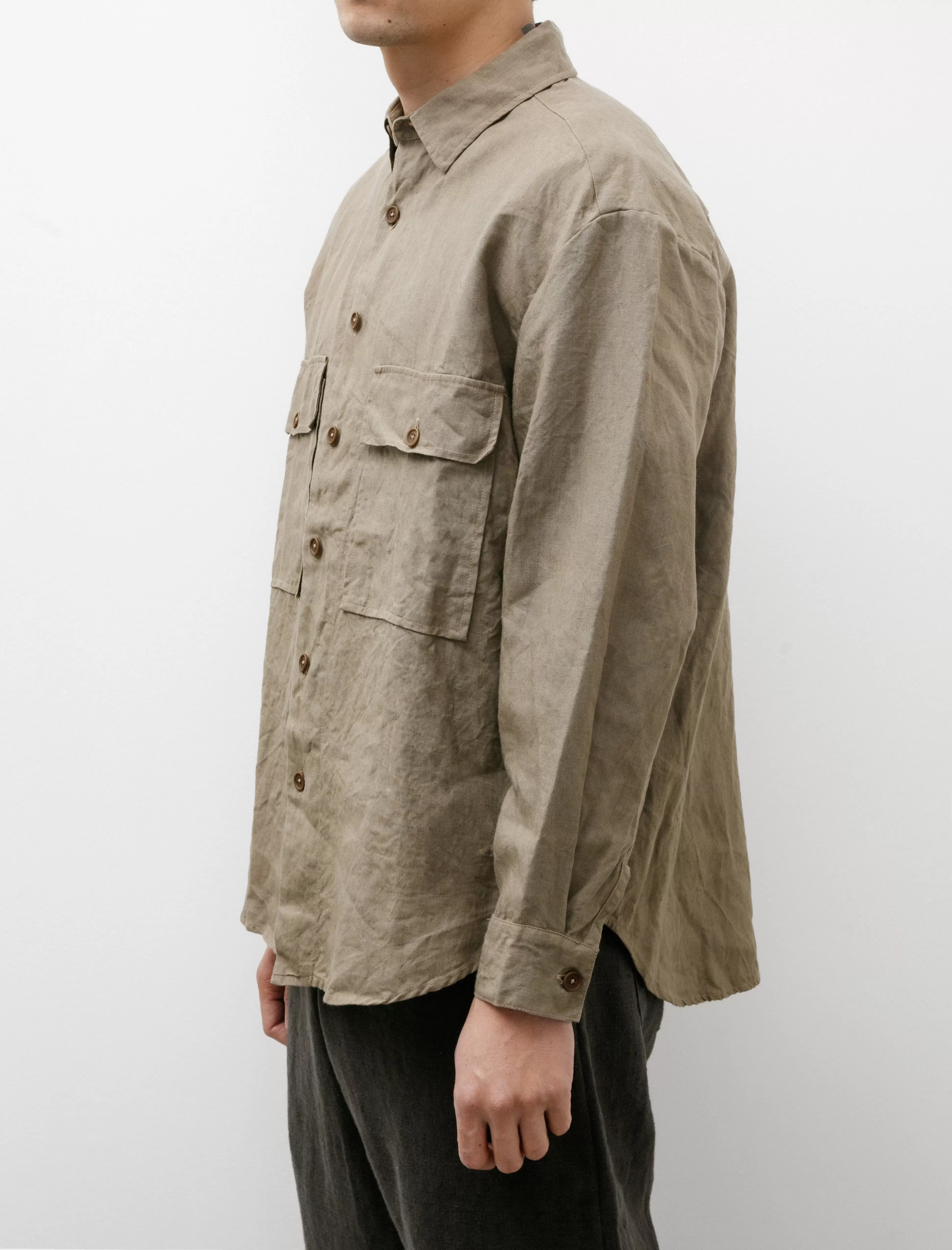 Big Shirt Tumbled Linen Dark Beige