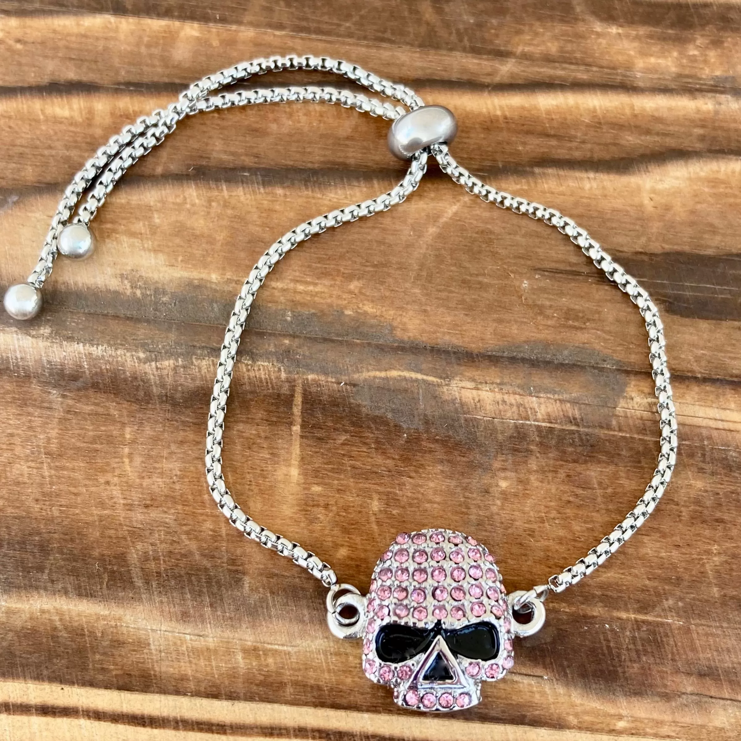 Bling Skull - Pink Stone - Bracelet - 2596B