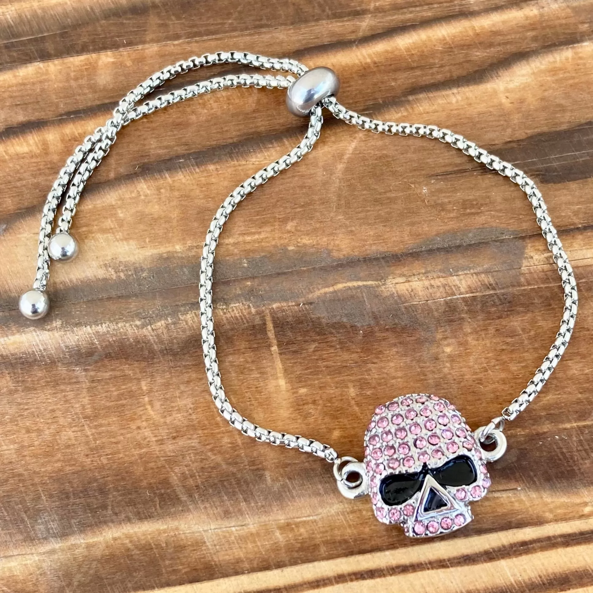 Bling Skull - Pink Stone - Bracelet - 2596B