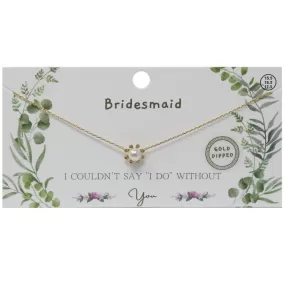 BRIDESMAID Pearl And CZ Pave Flower Pendant Gold Dipped Necklace