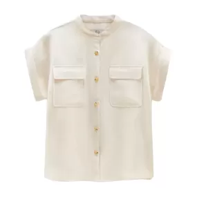 Camicia Donna Woolrich Misto Lino Bianco Panna