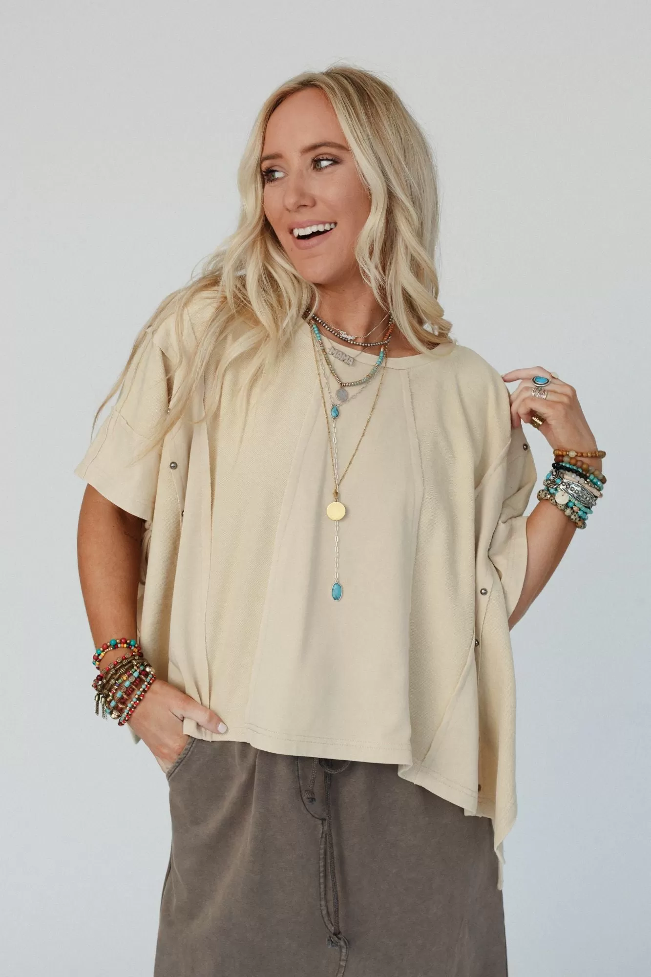 Cape Cod Studded Top - Tan