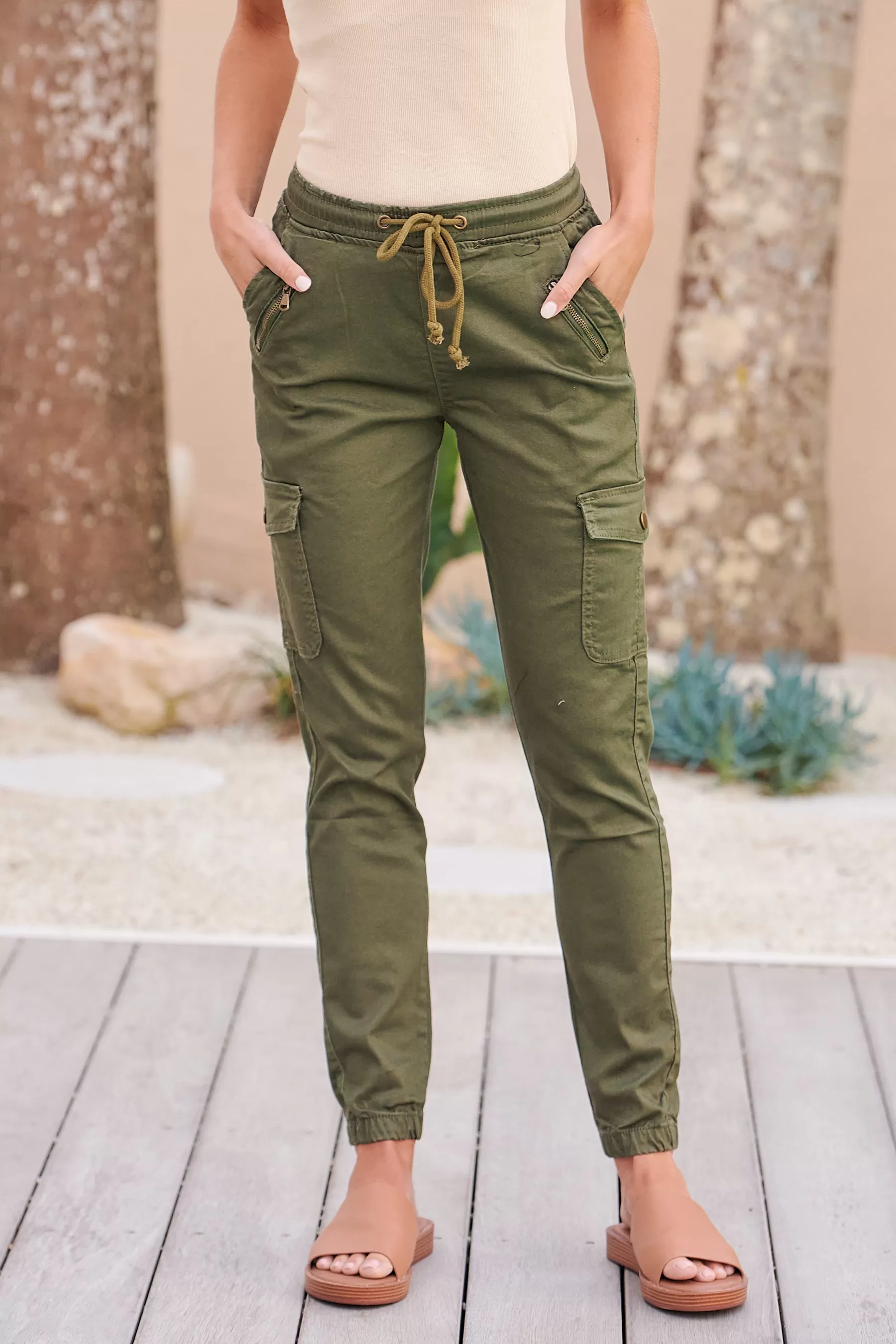 Cargo Khaki Green Denim Jogger Pant