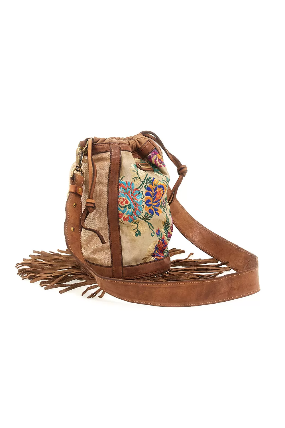 CATERINA LUCCHI REBECCA LEATHER BUCKET PAILLETTES COGNAC