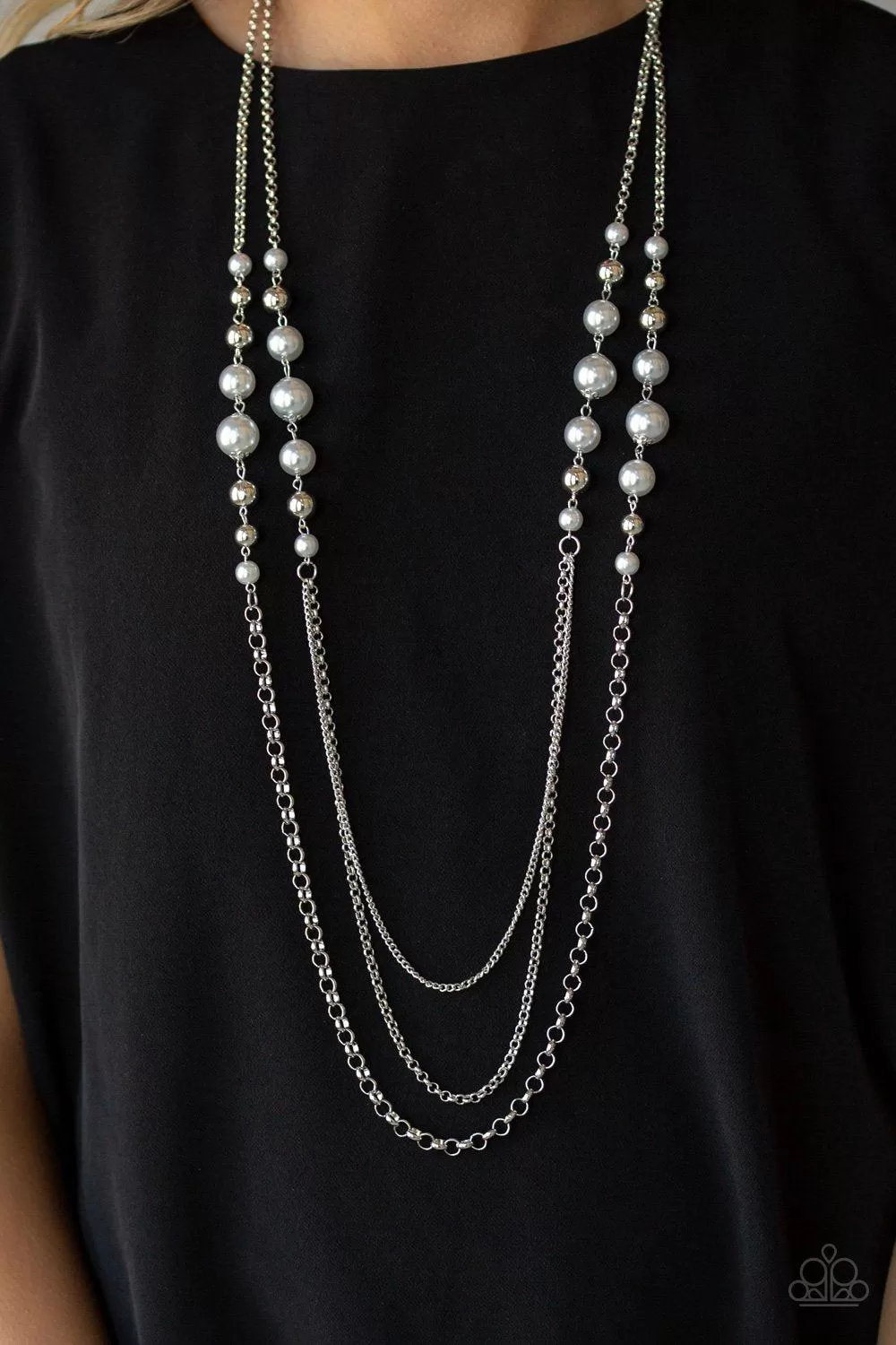 Charmingly Colorful Silver Pearl Necklace - Paparazzi Accessories