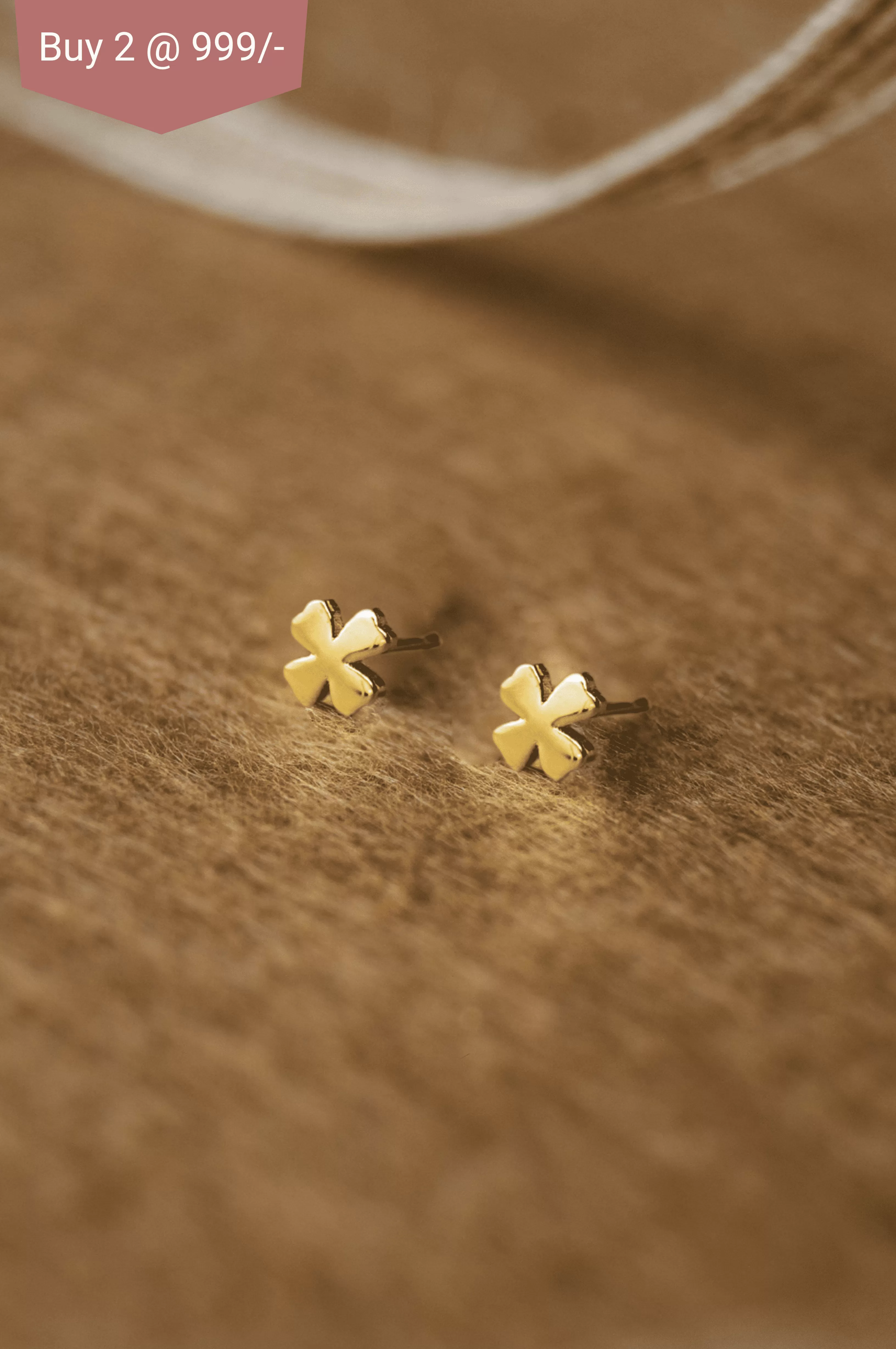 Clover Leaf Flower Gold Plated Mini Sterling Silver Stud Earrings