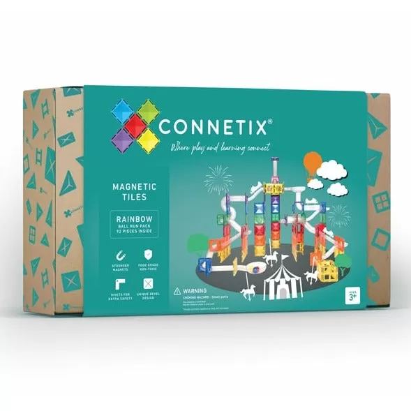 Connetix Tiles - 92 Piece Ball Run Pack - Rainbow