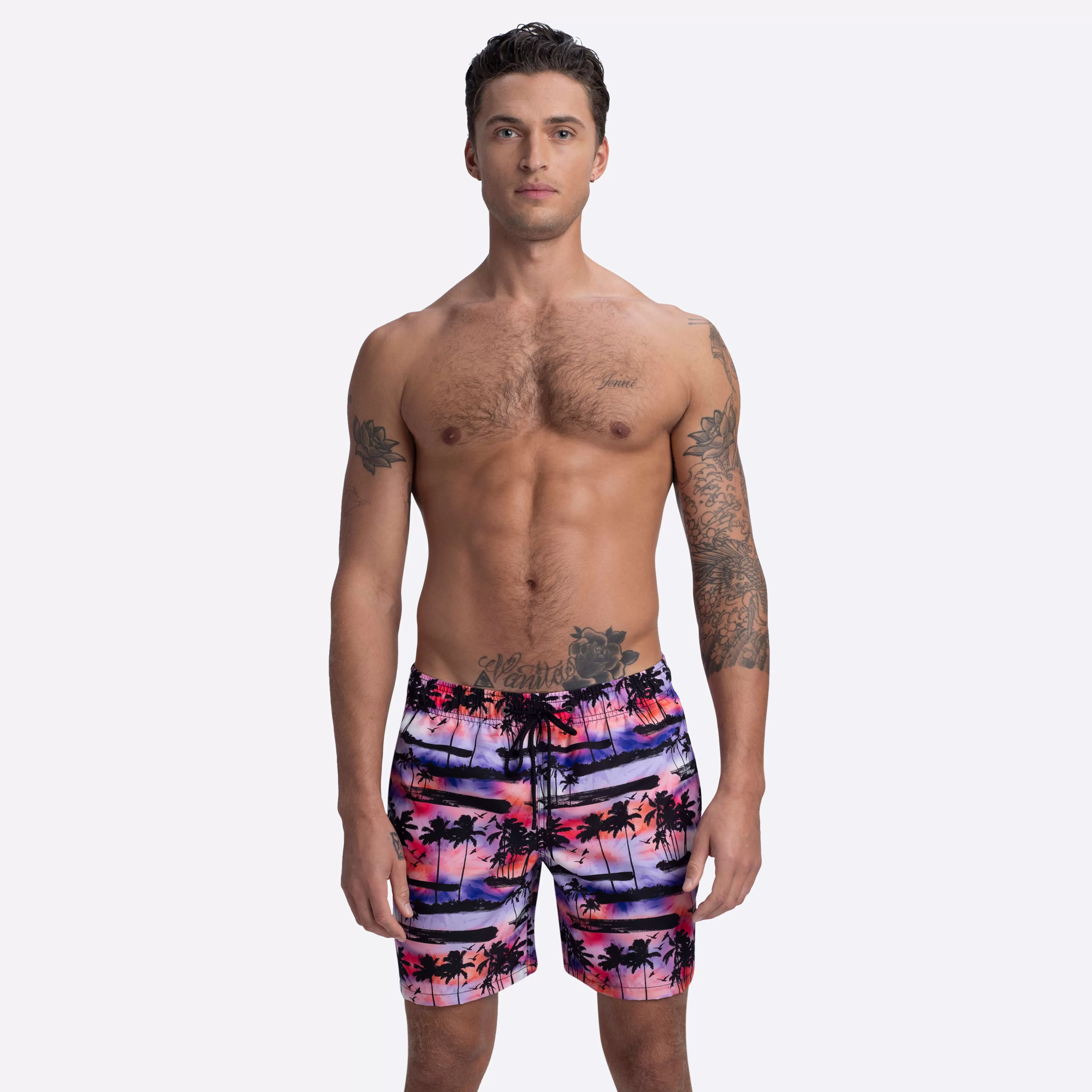 COSMO Palm Tree Print Swim Trunks