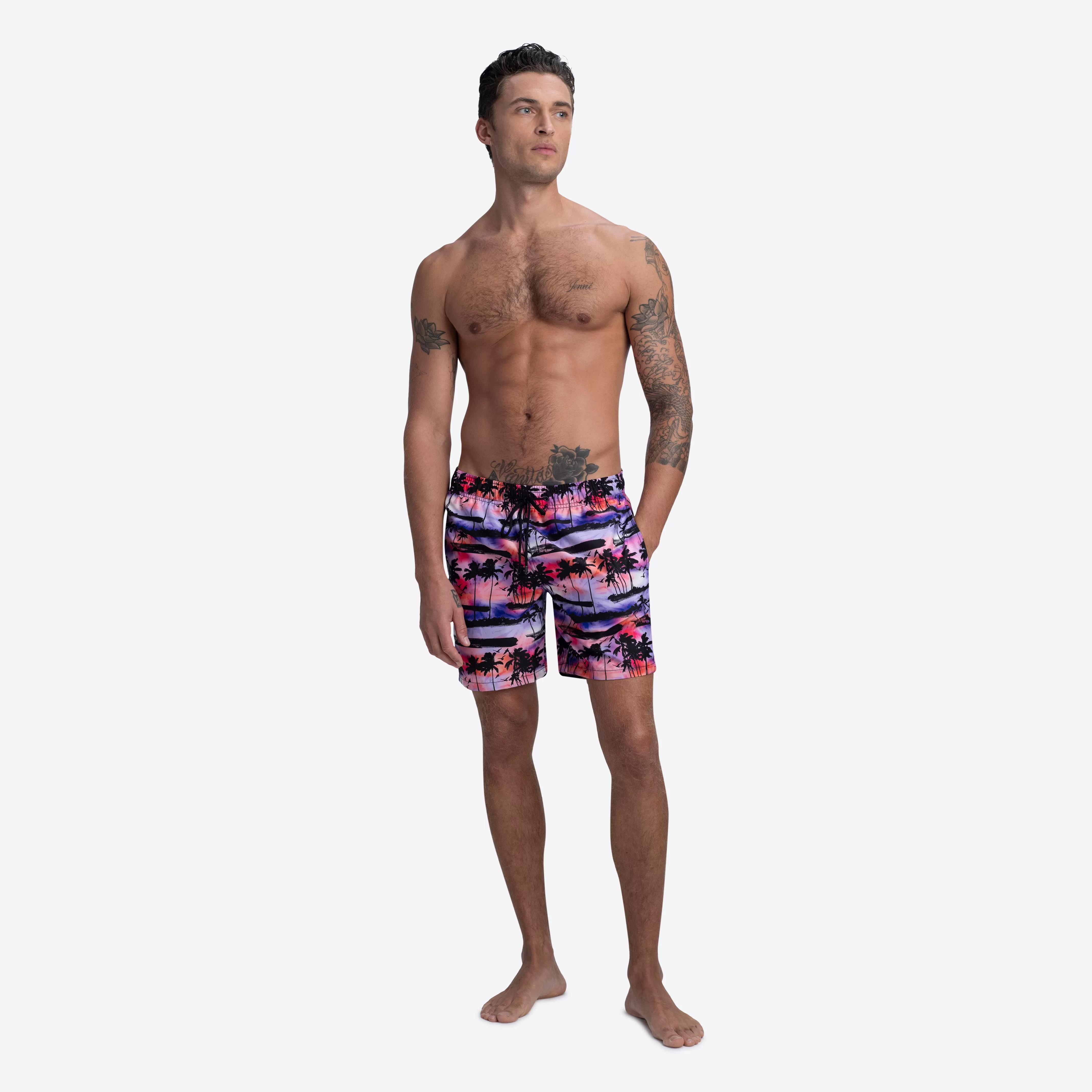 COSMO Palm Tree Print Swim Trunks