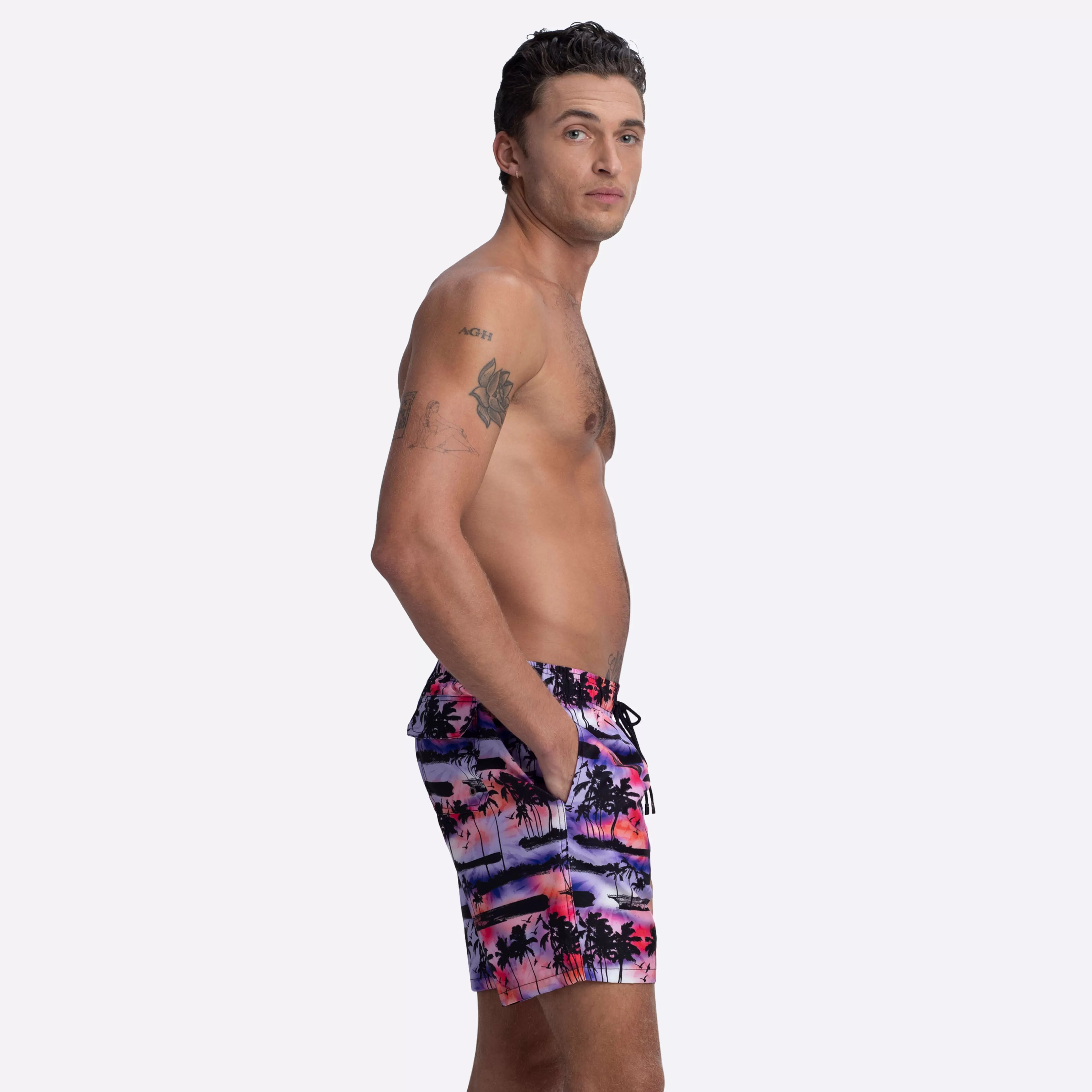 COSMO Palm Tree Print Swim Trunks