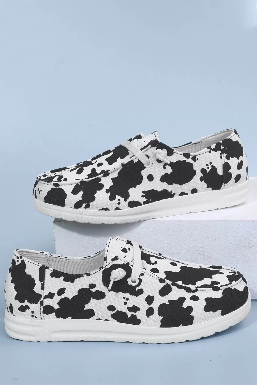 Cow Print Shoes Canvas for Women Lace Up Slip-Ons Flats Loafers Sneakers