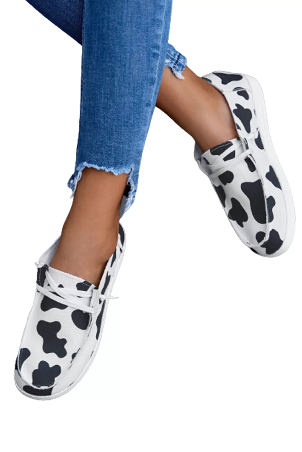 Cow Print Shoes Canvas for Women Lace Up Slip-Ons Flats Loafers Sneakers