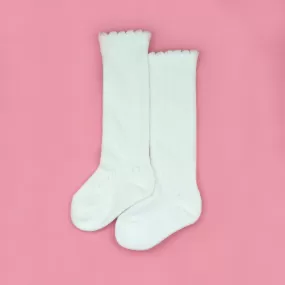 Crochet Knee High Socks (White)