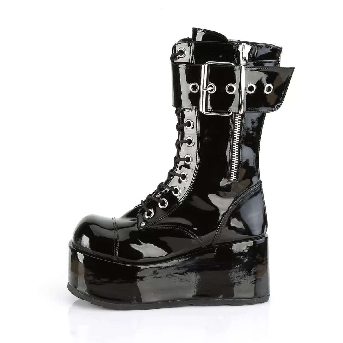 Demonia PETROL-150 | Black  Patent Leather Unisex Boots